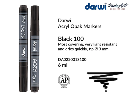 Darwi Acryl Opak Marker Black 100, marker akrylowy Black 100 Darwi Acryl Opak, pisak akrylowy kryjący Black 100 Darwi Acryl Opak, farba akrylowa kryjąca w pisaku, pisaki akrylowe, markery, pisaki, Darwi,