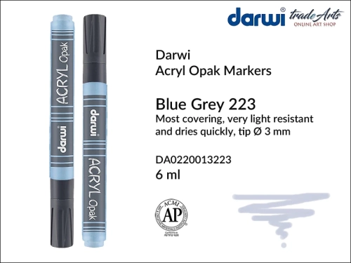 Darwi Acryl Opak Marker Blue Grey 223, marker akrylowy Blue Grey 223 Darwi Acryl Opak, pisak akrylowy kryjący Blue Grey 223 Darwi Acryl Opak, farba akrylowa kryjąca w pisaku, pisaki akrylowe, markery, pisaki, Darwi,
