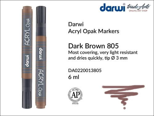 Darwi Acryl Opak Marker Dark Brown 805, marker akrylowy Dark Brown 805 Darwi Acryl Opak, pisak akrylowy kryjący Dark Brown 805 Darwi Acryl Opak, farba akrylowa kryjąca w pisaku, pisaki akrylowe, markery, pisaki, Darwi,