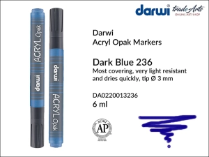 Pisak akrylowy, farba akrylowa kryjąca w pisaku Darwi Acryl Opak, kolor: Dark Blue 236