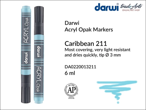 Darwi Acryl Opak Marker Caribbean 211, marker akrylowy Caribbean 211 Darwi Acryl Opak, pisak akrylowy kryjący Caribbean 211 Darwi Acryl Opak, farba akrylowa kryjąca w pisaku, pisaki akrylowe, markery, pisaki, Darwi,