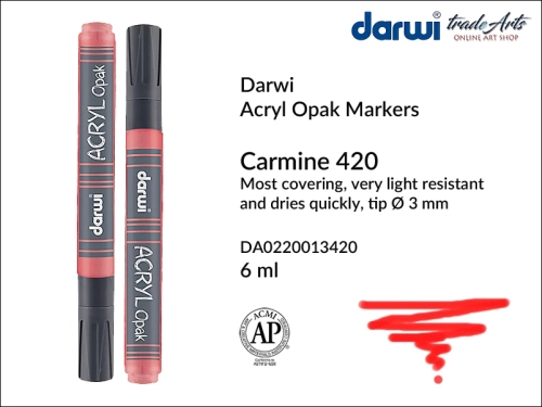 Darwi Acryl Opak Marker Carmine 420, marker akrylowy Carmine 420 Darwi Acryl Opak, pisak akrylowy kryjący Carmine 420 Darwi Acryl Opak, farba akrylowa kryjąca w pisaku, pisaki akrylowe, markery, pisaki, Darwi,