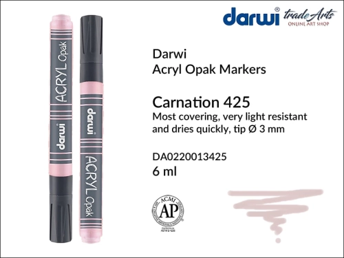 Darwi Acryl Opak Marker Carnation 425, marker akrylowy Carnation 425 Darwi Acryl Opak, pisak akrylowy kryjący Carnation 425 Darwi Acryl Opak, farba akrylowa kryjąca w pisaku, pisaki akrylowe, markery, pisaki, Darwi,
