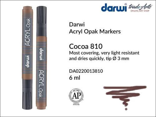 Darwi Acryl Opak Marker Cocoa 810, marker akrylowy Cocoa 810 Darwi Acryl Opak, pisak akrylowy kryjący Cocoa 810 Darwi Acryl Opak, farba akrylowa kryjąca w pisaku, pisaki akrylowe, markery, pisaki, Darwi,