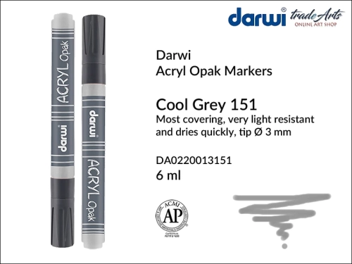 Darwi Acryl Opak Marker Cool Grey 151, marker akrylowy Cool Grey 151 Darwi Acryl Opak, pisak akrylowy kryjący Cool Grey 151 Darwi Acryl Opak, farba akrylowa kryjąca w pisaku, pisaki akrylowe, markery, pisaki, Darwi,