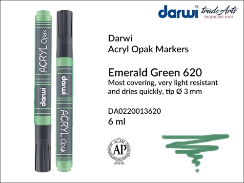 Darwi Acryl Opak Marker Emerald Green 620, marker akrylowy Emerald Green 620 Darwi Acryl Opak, pisak akrylowy kryjący Emerald Green 620 Darwi Acryl Opak, farba akrylowa kryjąca w pisaku, pisaki akrylowe, markery, pisaki, Darwi,
