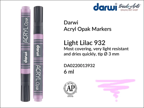 Darwi Acryl Opak Marker Light Lilac 932, marker akrylowy Light Lilac 932 Darwi Acryl Opak, pisak akrylowy kryjący Light Lilac 932 Darwi Acryl Opak, farba akrylowa kryjąca w pisaku, pisaki akrylowe, markery, pisaki, Darwi,