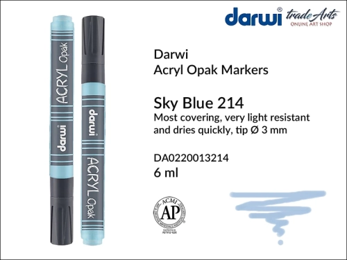 Darwi Acryl Opak Marker Sky Blue 214, marker akrylowy Sky Blue 214 Darwi Acryl Opak, pisak akrylowy kryjący Sky Blue 214 Darwi Acryl Opak, farba akrylowa kryjąca w pisaku, pisaki akrylowe, markery, pisaki, Darwi,