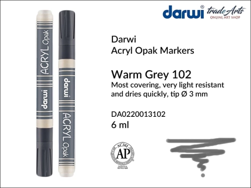 Darwi Acryl Opak Marker Warm Grey 102, marker akrylowy Warm Grey 102 Darwi Acryl Opak, pisak akrylowy kryjący Warm Grey 102 Darwi Acryl Opak, farba akrylowa kryjąca w pisaku, pisaki akrylowe, markery, pisaki, Darwi,