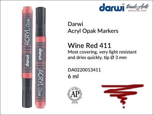 Darwi Acryl Opak Marker Wine Red 411, marker akrylowy Wine Red 411 Darwi Acryl Opak, pisak akrylowy kryjący Wine Red 411 Darwi Acryl Opak, farba akrylowa kryjąca w pisaku, pisaki akrylowe, markery, pisaki, Darwi,