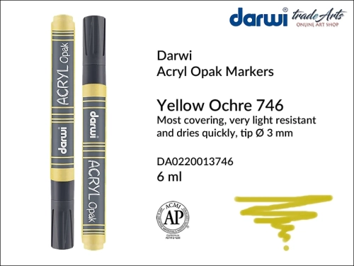Darwi Acryl Opak Marker Yellow Ochre 746, marker akrylowy Yellow Ochre 746 Darwi Acryl Opak, pisak akrylowy kryjący Yellow Ochre 746 Darwi Acryl Opak, farba akrylowa kryjąca w pisaku, pisaki akrylowe, markery, pisaki, Darwi,