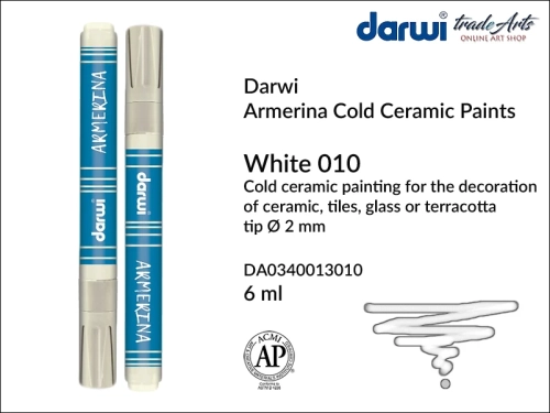 Darwi Armerina Marker White 010, marker do szkła i ceramiki White 010 Darwi Armerina, Darwi Armerina - pisak do zdobienia szkła i ceramiki,  marker do ceramiki i szkła Darwi Armerina, pisaki do zdobienia ceramiki, marker, pisak,