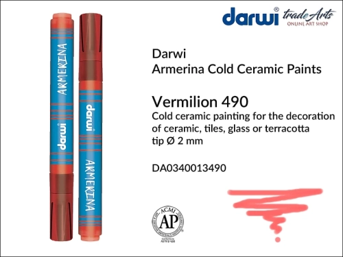Darwi Armerina Marker Vermilion 490, marker do szkła i ceramiki Vermilion 490 Darwi Armerina, Darwi Armerina - pisak do zdobienia szkła i ceramiki,  marker do ceramiki i szkła Darwi Armerina, pisaki do zdobienia ceramiki, marker, pisak,