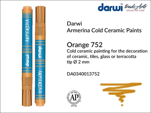 Darwi Armerina Marker Orange 752, marker do szkła i ceramiki Orange 752 Darwi Armerina, Darwi Armerina - pisak do zdobienia szkła i ceramiki,  marker do ceramiki i szkła Darwi Armerina, pisaki do zdobienia ceramiki, marker, pisak,