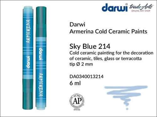 Darwi Armerina Marker Sky Blue 214, marker do szkła i ceramiki Sky Blue 214 Darwi Armerina, Darwi Armerina - pisak do zdobienia szkła i ceramiki,  marker do ceramiki i szkła Darwi Armerina, pisaki do zdobienia ceramiki, marker, pisak,