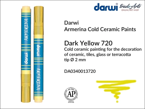 Darwi Armerina Marker Dark Yellow 720, marker do szkła i ceramiki Dark Yellow 720 Darwi Armerina, Darwi Armerina - pisak do zdobienia szkła i ceramiki,  marker do ceramiki i szkła Darwi Armerina, pisaki do zdobienia ceramiki, marker, pisak,