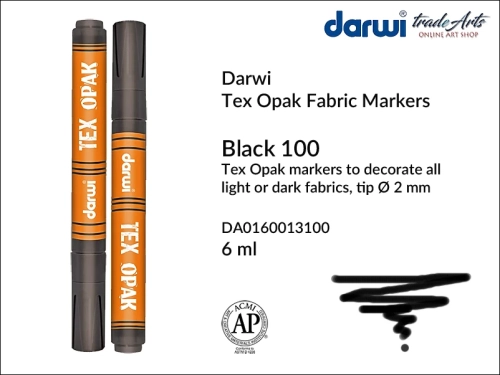 Darwi Tex Opak Marker Black 100, pisak do tkanin Black 100 Darwi Tex Opak, Darwi Tex Opak - marker do zdobienia tkanin, marker do zdobienia tkanin Darwi Tex Opak, markery do tkanin, pisaki do tkanin, Darwi Tex Opak,