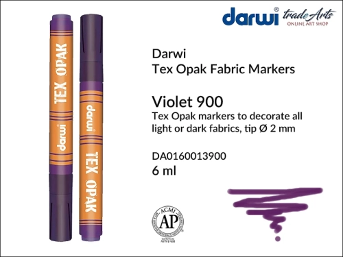 Darwi Tex Opak Marker Violet 900, pisak do tkanin Violet 900 Darwi Tex Opak, Darwi Tex Opak - marker do zdobienia tkanin, marker do zdobienia tkanin Darwi Tex Opak, markery do tkanin, pisaki do tkanin, Darwi Tex Opak,