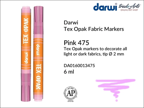 Darwi Tex Opak Marker Pink 475, pisak do tkanin Pink 475 Darwi Tex Opak, Darwi Tex Opak - marker do zdobienia tkanin, marker do zdobienia tkanin Darwi Tex Opak, markery do tkanin, pisaki do tkanin, Darwi Tex Opak,