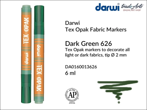 Darwi Tex Opak Marker Dark Green 626, pisak do tkanin Dark Green 626 Darwi Tex Opak, Darwi Tex Opak - marker do zdobienia tkanin, marker do zdobienia tkanin Darwi Tex Opak, markery do tkanin, pisaki do tkanin, Darwi Tex Opak,