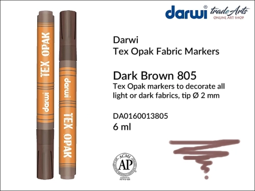 Darwi Tex Opak Marker Dark Brown 805, pisak do tkanin Dark Brown 805 Darwi Tex Opak, Darwi Tex Opak - marker do zdobienia tkanin, marker do zdobienia tkanin Darwi Tex Opak, markery do tkanin, pisaki do tkanin, Darwi Tex Opak,