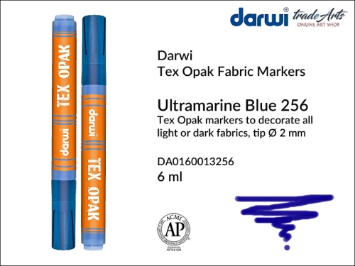 Darwi Tex Opak Marker Ultramarine Blue 256, pisak do tkanin Ultramarine Blue 256 Darwi Tex Opak, Darwi Tex Opak - marker do zdobienia tkanin, marker do zdobienia tkanin Darwi Tex Opak, markery do tkanin, pisaki do tkanin, Darwi Tex Opak,