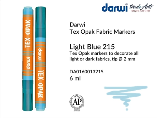 Darwi Tex Opak Marker Light Blue 215, pisak do tkanin Light Blue 215 Darwi Tex Opak, Darwi Tex Opak - marker do zdobienia tkanin, marker do zdobienia tkanin Darwi Tex Opak, markery do tkanin, pisaki do tkanin, Darwi Tex Opak,