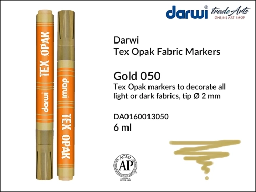 Darwi Tex Opak Marker Gold 050, pisak do tkanin Gold 050 Darwi Tex Opak, Darwi Tex Opak - marker do zdobienia tkanin, marker do zdobienia tkanin Darwi Tex Opak, markery do tkanin, pisaki do tkanin, Darwi Tex Opak,