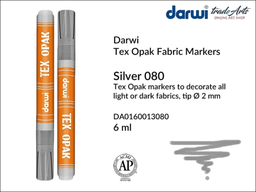 Darwi Tex Opak Marker Silver 080, pisak do tkanin Silver 080  Darwi Tex Opak, Darwi Tex Opak - marker do zdobienia tkanin, marker do zdobienia tkanin Darwi Tex Opak, markery do tkanin, pisaki do tkanin, Darwi Tex Opak,