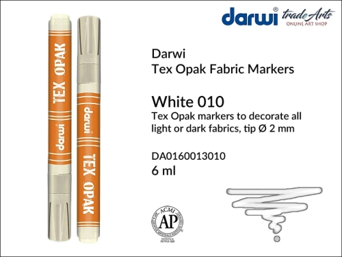 Darwi Tex Opak Marker White 010, pisak do tkanin White 010 Darwi Tex Opak, Darwi Tex Opak - marker do zdobienia tkanin, marker do zdobienia tkanin Darwi Tex Opak, markery do tkanin, pisaki do tkanin, Darwi Tex Opak,
