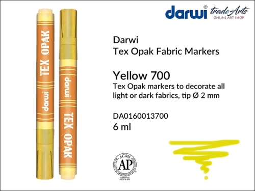Darwi Tex Opak Marker Yellow 700, pisak do tkanin Yellow 700 Darwi Tex Opak, Darwi Tex Opak - marker do zdobienia tkanin, marker do zdobienia tkanin Darwi Tex Opak, markery do tkanin, pisaki do tkanin, Darwi Tex Opak,