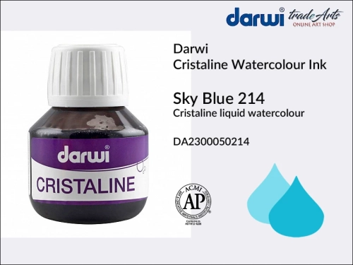 Darwi Cristaline Watercolour Ink Sky Blue 214, akwarela w płynie Sky Blue 214 Darwi Cristaline, Darwi Cristaline - tusz akwarela w płynie,  tusz kaligraficzny, tusz rysunkowy, płynna akwarela, akwarela,  Darwi Cristaline,