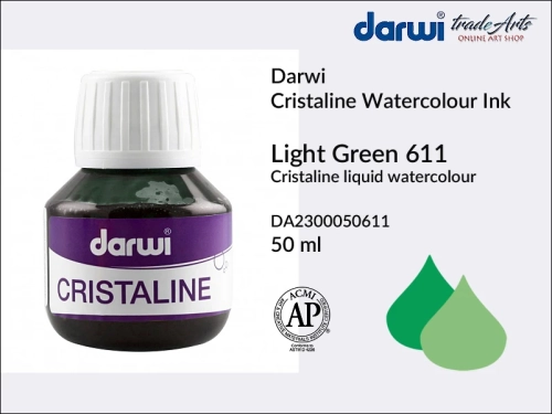 Darwi Cristaline Watercolour Ink Light Green 611, akwarela w płynie Light Green 611 Darwi Cristaline, Darwi Cristaline - tusz akwarela w płynie,  tusz kaligraficzny, tusz rysunkowy, płynna akwarela, akwarela,  Darwi Cristaline,