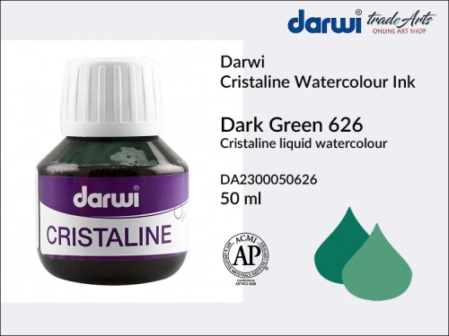 Darwi Cristaline Watercolour Ink Dark Green 626, akwarela w płynie Dark Green 626 Darwi Cristaline, Darwi Cristaline - tusz akwarela w płynie,  tusz kaligraficzny, tusz rysunkowy, płynna akwarela, akwarela,  Darwi Cristaline,