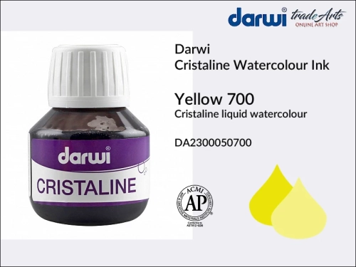Darwi Cristaline Watercolour Ink Yellow 700, akwarela w płynie Yellow 700 Darwi Cristaline, Darwi Cristaline - tusz akwarela w płynie,  tusz kaligraficzny, tusz rysunkowy, płynna akwarela, akwarela,  Darwi Cristaline,