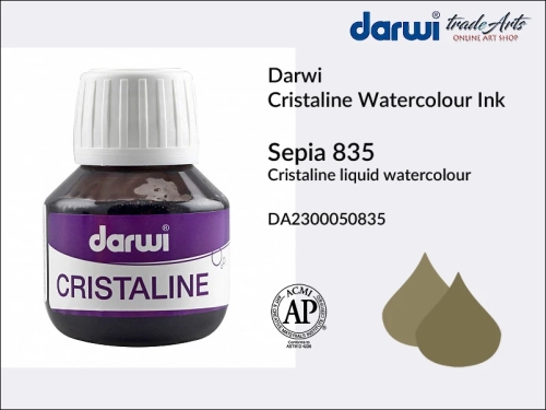 Darwi Cristaline Watercolour Ink Sepia 835, akwarela w płynie Sepia 835 Darwi Cristaline, Darwi Cristaline - tusz akwarela w płynie,  tusz kaligraficzny, tusz rysunkowy, płynna akwarela, akwarela,  Darwi Cristaline,