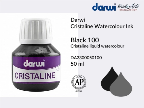 Darwi Cristaline Watercolour Ink Black 100, akwarela w płynie Black 100 Darwi Cristaline, Darwi Cristaline - tusz akwarela w płynie,  tusz kaligraficzny, tusz rysunkowy, płynna akwarela, akwarela,  Darwi Cristaline,