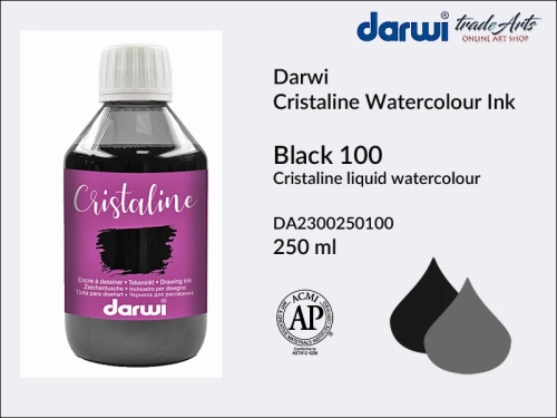 Darwi Cristaline Watercolour Ink Black 100, akwarela w płynie Black 100 Darwi Cristaline, Darwi Cristaline - tusz akwarela w płynie,  tusz kaligraficzny, tusz rysunkowy, płynna akwarela, akwarela,  Darwi Cristaline,