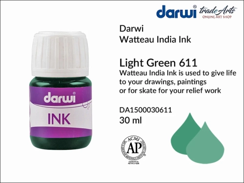 Darwi India Ink made from water and shellac Light Green 611. tusz indyjski szelakowy Light Green 611 Darwi India Ink Ink, Darwi India Ink tusz indyjski  na szelaku,  tusz kaligraficzny, tusz rysunkowy, tusz indyjski, Darwi Indian Ink,