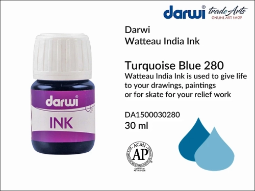 Darwi India Ink made from water and shellac Turquoise Blue 280. tusz indyjski szelakowy Turquoise Blue 280 Darwi India Ink Ink, Darwi India Ink tusz indyjski  na szelaku,  tusz kaligraficzny, tusz rysunkowy, tusz indyjski, Darwi Indian Ink,