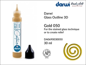 Konturówka, relief do szkła i ceramiki Darwi Glass Outline, kolor: Gold 050, tubka 30 ml
