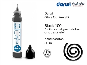 Konturówka, relief do szkła i ceramiki Darwi Glass Outline, kolor: Black 100, tubka 30 ml 