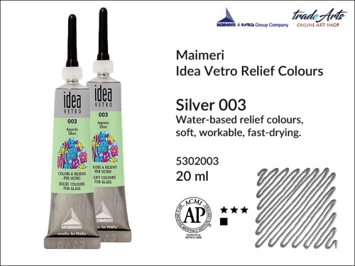 Maimeri Idea Vetro Relief Silver 003, konturówka do szkła Silver 003 Idea Vetro, relief do szkła Silver 003 Maimeri Idea Vetro,  zdobienie szkła, witraż, reliefy, ozdabianie, konturówka, Idea Vetro, szkło, ceramika,