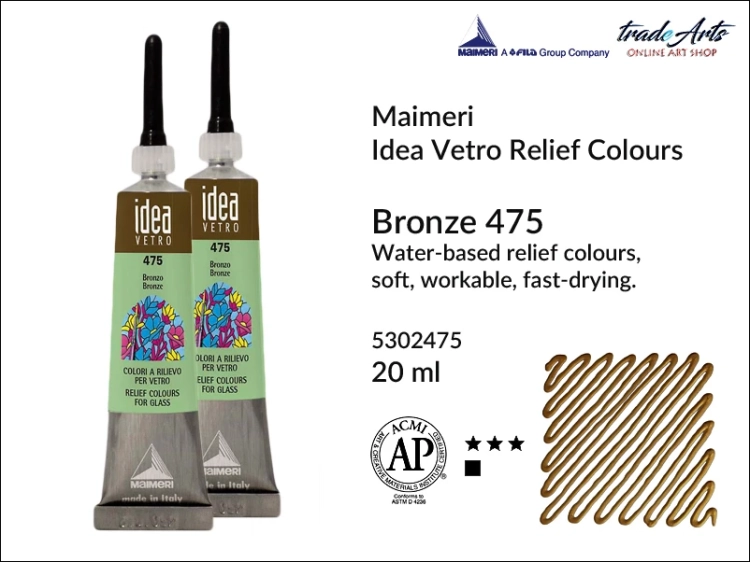 Maimeri Idea Vetro Relief Bronze 475, konturówka do szkła Bronze 475 Idea Vetro, relief do szkła Silver 003 Maimeri Idea Vetro,  zdobienie szkła, witraż, reliefy, ozdabianie, konturówka, Idea Vetro, szkło, ceramika,