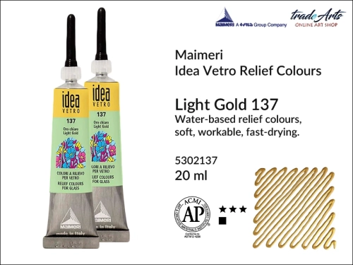Maimeri Idea Vetro Relief Light Gold 137, konturówka do szkła Light Gold 137 Idea Vetro, relief do szkła Light Gold 137 Maimeri Idea Vetro,  zdobienie szkła, witraż, reliefy, ozdabianie, konturówka, Idea Vetro, szkło, ceramika,
