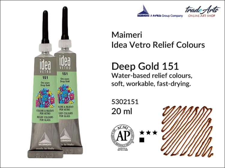 Maimeri Idea Vetro Relief Deep Gold 151, konturówka do szkła Deep Gold 151 Idea Vetro, relief do szkła Deep Gold 151 Maimeri Idea Vetro,  zdobienie szkła, witraż, reliefy, ozdabianie, konturówka, Idea Vetro, szkło, ceramika,