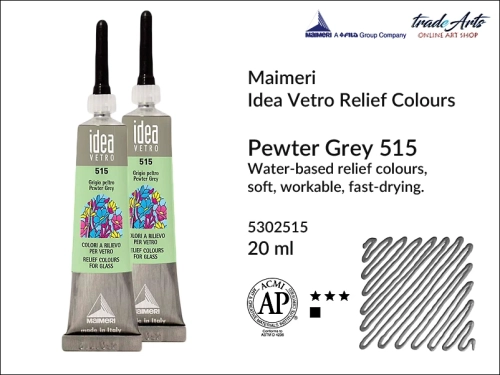 Maimeri Idea Vetro Relief Pewter Grey 515, konturówka do szkła Pewter Grey 515 Idea Vetro, relief do szkła Pewter Grey 515  Maimeri Idea Vetro,  zdobienie szkła, witraż, reliefy, ozdabianie, konturówka, Idea Vetro, szkło, ceramika,