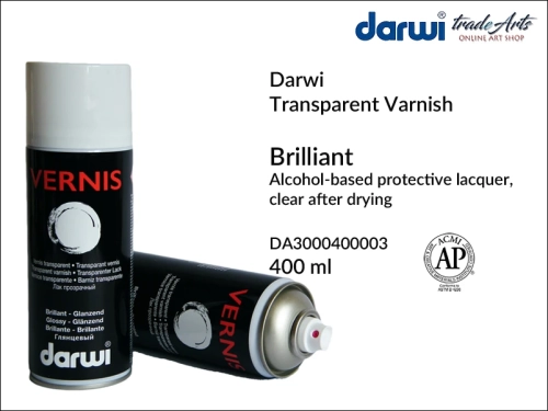 Darwi Brilliant Alcohol-Based Protective Varnish Spray, werniks błyszczący alkoholowy Darwi Varnish Glossy Spray, Darwi Varnish Glossy Spray werniks błyszczący końcowy, werniksy alkoholowe, werniksy błyszczące, werniksy finalne,