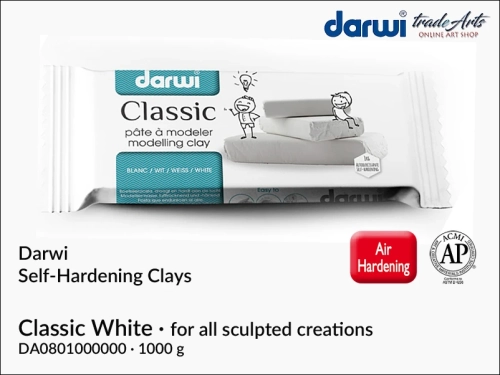 Darwi Self-Hardening Clay Classic White 1000 g,  glinka Darwi Classic White 1000 g, Darwi Classic glinka biała  samoutwardzalna, glinka samoutwardzalna, glinka bez wypalania, Darwi Classic White, glina, glinka, Darwi,