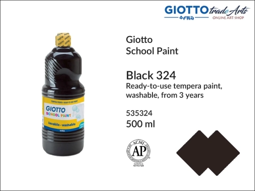 Giotto Tempera School Paint Black 324 500 ml, farba tempera Black 324 500 ml Giotto School Paint, Giotto School Paint  tempera szkolna czarna 500 ml, farba tempera, tempery, farba plakatowa, farba gwaszowa, Giotto,